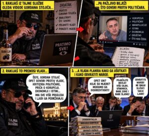 Satirični strip u kojem zamišljeni tajni agent prati Gordana Stojića i izvještava vlast o njegovim političkim komentarima.